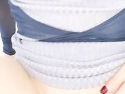 浅蓝包臀裙肉丝银高跟奶头都立着让大哥舔逼