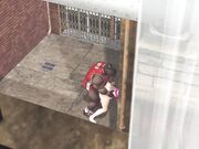 篮球运动员在街上操一个性感的啦啦队女孩