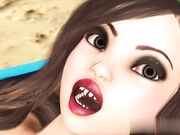 性感的霍尼·布鲁内特在海滩上激情性爱高潮